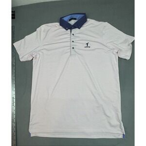 Greyson Golf Polo Shirt Mens Large Pink Striped Lightweight Stretch Golf Logo